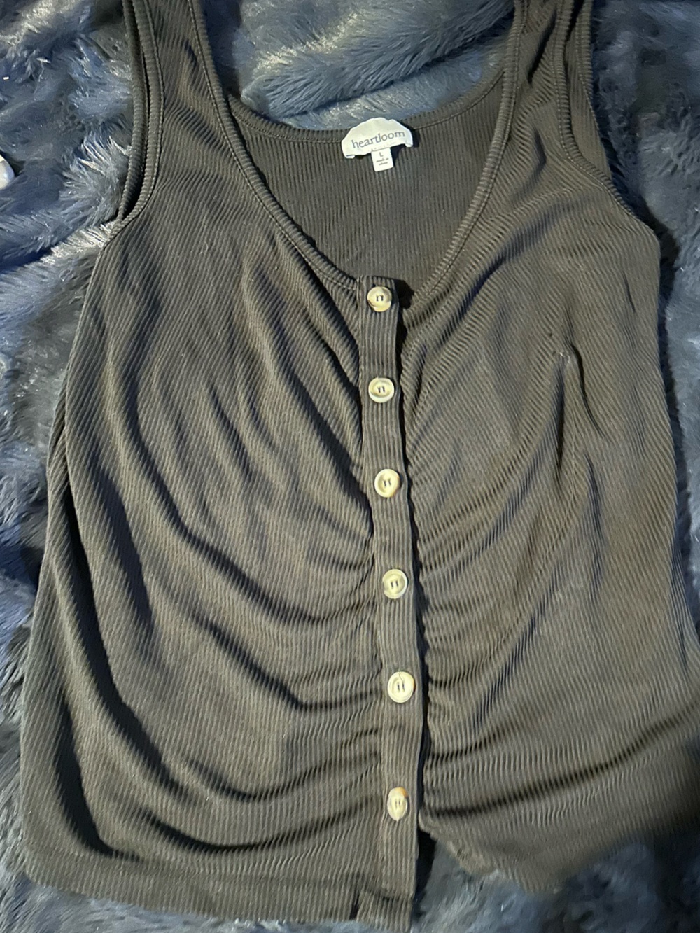 Heartloom Black Ribbed Button-Up Top